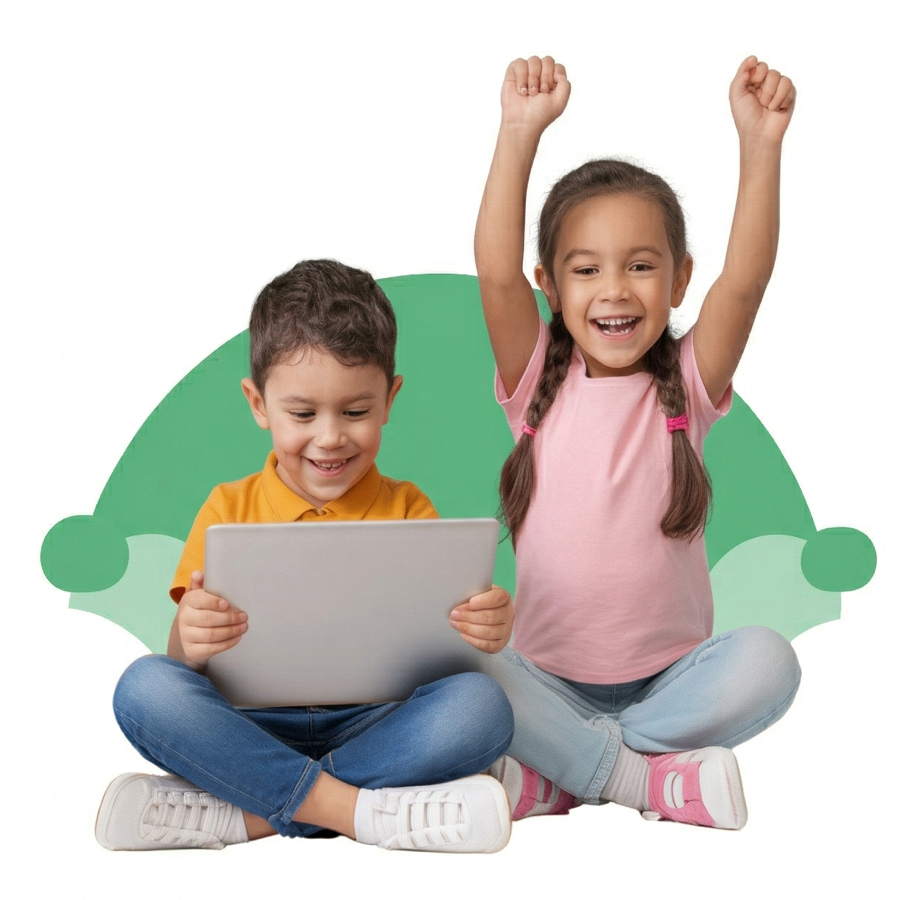 Two children enjoying learning with Dailulu